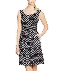 Geometric print fit and flare dress with pockets!